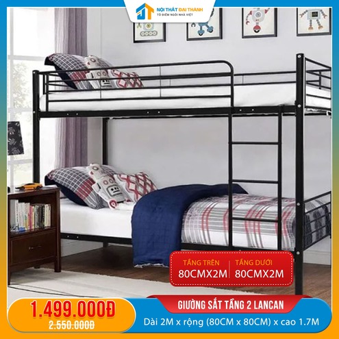 GIƯỜNG SẮT HAI TẦNG cao cấp 80cmx80cm